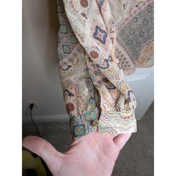 Johnny Was Jade Samahil Peasant Top with Crystal Buttons Long Sleeve Size Large - Picture 6 of 8